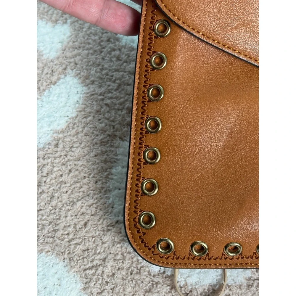 Sole/Society Vegan Women Bags Faux Leather Crossbody Purse Bag Cognac Brown